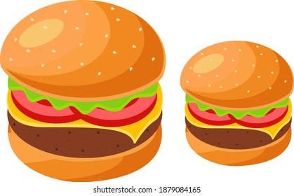 Delicious burger ,illustration, vector on white background.