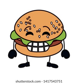 delicious burger kawaii character vector illustration