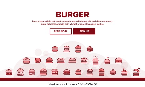 Delicious Burger Landing Web Page Header Banner Template Vector. Unhealthy Restaurant Fast Food Burger Illustration