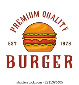 delicious Burger logo design. Burger icon with salad, meat, cheese isolated on white background, for fast food, restaurant, website.