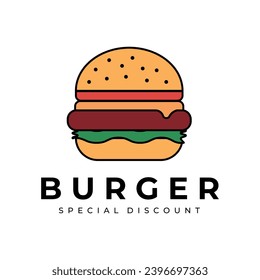 Delicioso diseño de ilustración vectorial del logo de la hamburguesa. icono, pegatina para tu diseño, menú, sitio web, elementos promocionales, plantilla, hamburguesa simple y creativa