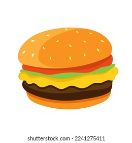 Delicious burger with meat and cheese. Tasty food. Fast food. Food. Vector