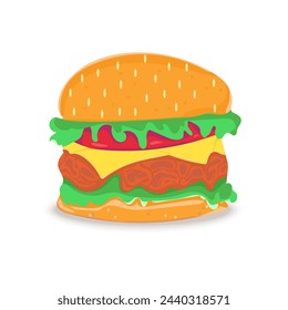 Delicious burger with meat and cheese. Tasty food. Fast food. Food. Vector