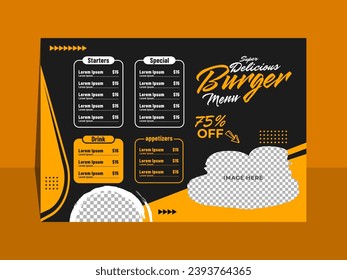 Delicious burger menu price list horizontal post template