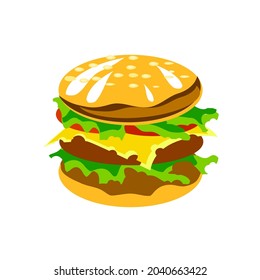 Delicious burger on a white background.Vector illustration.The cheeseburger can be used in menus,textiles, banners.