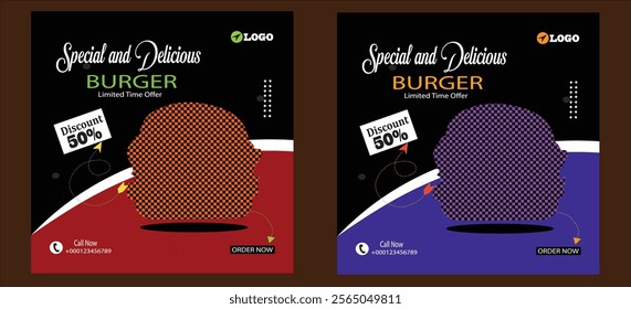Delicious Burger post template social media banner design