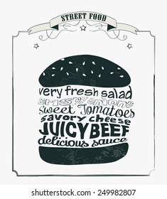 Delicious burger poster with lettering.