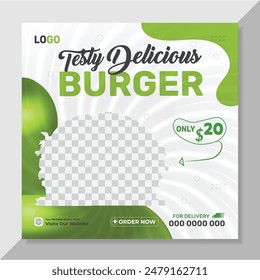 Delicious burger promotion food menu social media post banner template.