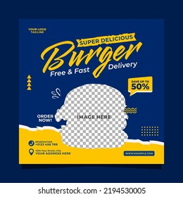 Delicious burger promotion social media post banner template