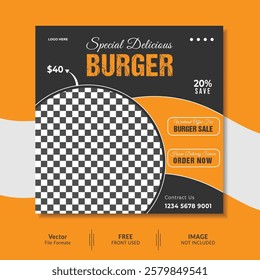 Delicious burger sale social media post design template