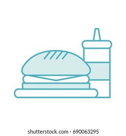 delicious burger with sauce bottle