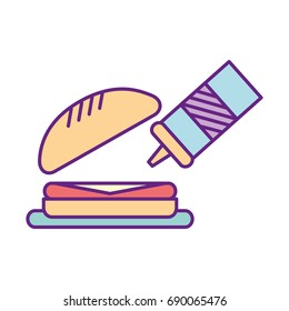 delicious burger with sauce bottle