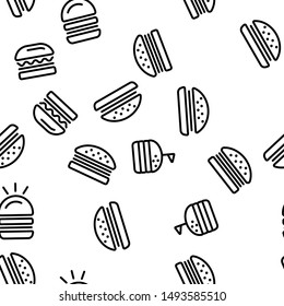 Delicious Burger Seamless Pattern Vector Contour Illustration
