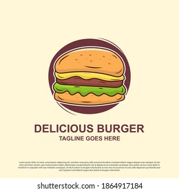 delicious Burger shop logo badge design vector illustrations, best for fast food logo image
