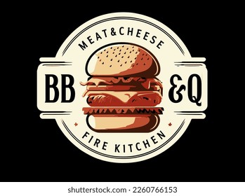 Delicioso signo de hamburguesa. Icono plano, logotipo o etiqueta adhesiva para su diseño, menú, sitio web, firma, material promocional
