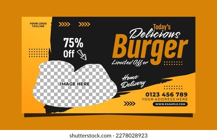 Delicious burger social media banner template design 