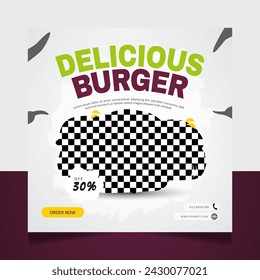 Delicious burger social media banner post design template