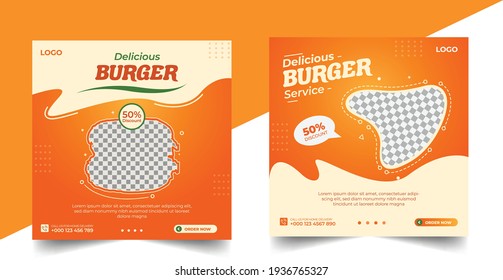 Delicious burger social media post template, Fast food social media template for restaurant, burger banner or poster, junk food. Super Delicious Burger Flyer Design, Free Delivery