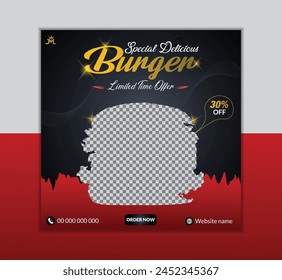 Delicious burger  social media post template. Restaurant Burger Social Media Post Design