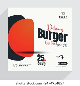 Delicious Burger social media post template 
