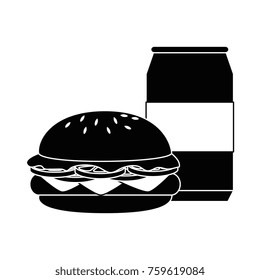 delicious burger with soda can