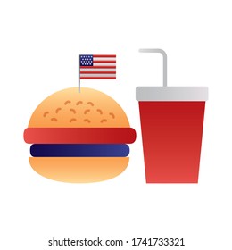delicious burger and soda fast food degraded style vector illustration design