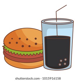 delicious burger with soda vector illustration design