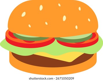 Ilustração plana do vetor do hambúrguer delicioso