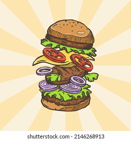 Deliciosa mano vector de hamburguesa dibujar 4