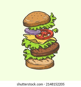 Delicious burger vector hand draw 5
