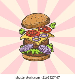 Delicious burger vector hand draw 2