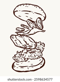 Delicious burger vector hand draw