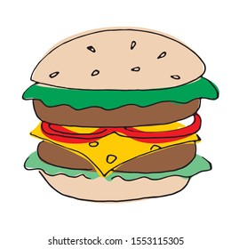 delicious burger vector illustration doodle. burger fast food menu element