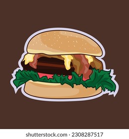 Delicious burger vector illustration, Vibrant burger clipart, Hand-drawn burger artwork, Mouthwatering burger graphics.