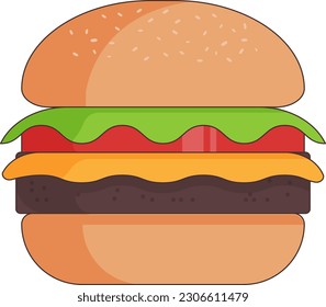 Delicious burger, vector burger with sesame