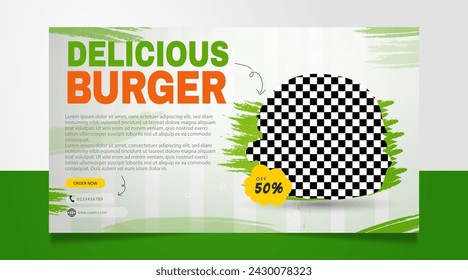 Delicious burger website promotion banner design template