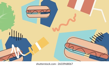 Delicious burgers, fries, sauces, and herbs on green. Ideal for food truck branding, American diner promos, and fun food projects.