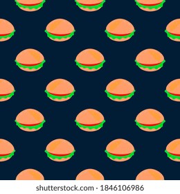 Deliciosas hamburguesas, patrón sin fisuras sobre fondo azul oscuro.