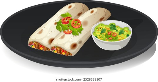 Delicious burritos served with fresh guacamole