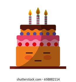 delicious cake brithday with candles kawaii character