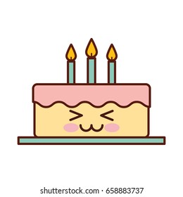 delicious cake brithday with candles kawaii character