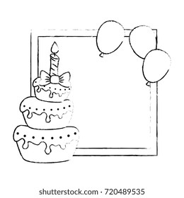 delicious cake with candle and balloons air