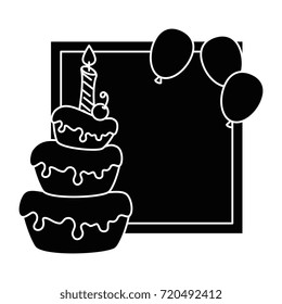delicious cake with candle and balloons air