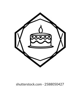 Delicious Cake with Candle: Birthday Party Celebration Icon. Sweet Dessert, Yummy Treat, Baking Pastry, Confectionery Graphic Design