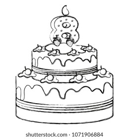 delicious cake with candle number eight celebration