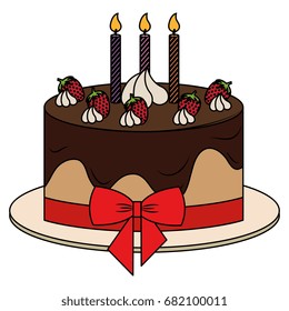 delicious cake with candles celebration icon