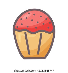 Delicious cake cartoon vector illustration. Butter pastries with cream clipart. Muffin confection hand drawn