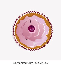 delicious cake with cream and berries vector illustration