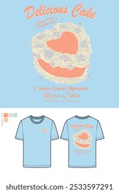 Delicious cake, create sweet memories. rose cake. Fruit vanilla cake graphic print design for t shirt, apparel, posters, background and others. Love cake. Sweet club. Happy birthday vector art.