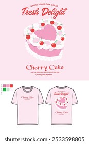 Bolo delicioso, crie lembranças doces. bolo de rosa. Fruit baunilha bolo gráfico design de impressão para t-shirt, vestuário, cartazes, fundo e outros. Cherry . Bom clube. Feliz aniversário vetor de arte.